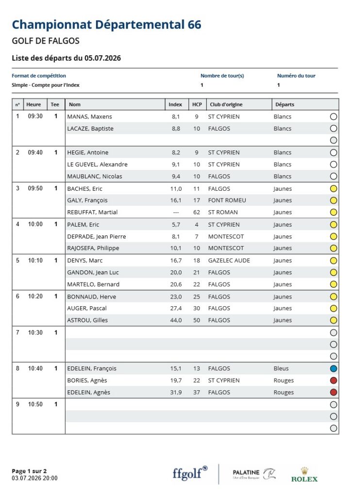 liste departs championnat adultes 1